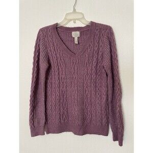 St Johns Bay V Neck Long Sleeve Cable Knit Pullover Sweater-Women's Small Pink